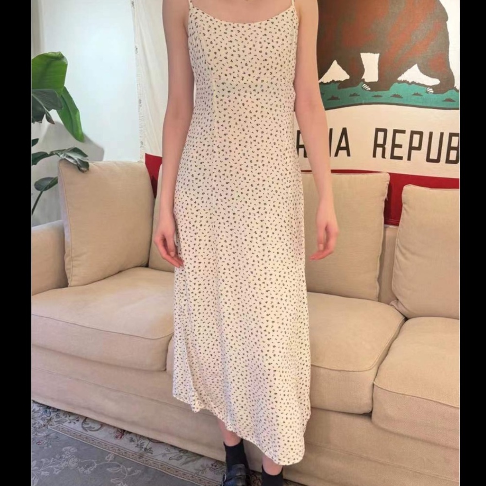 Brandy Melvile White and navy floral Dress